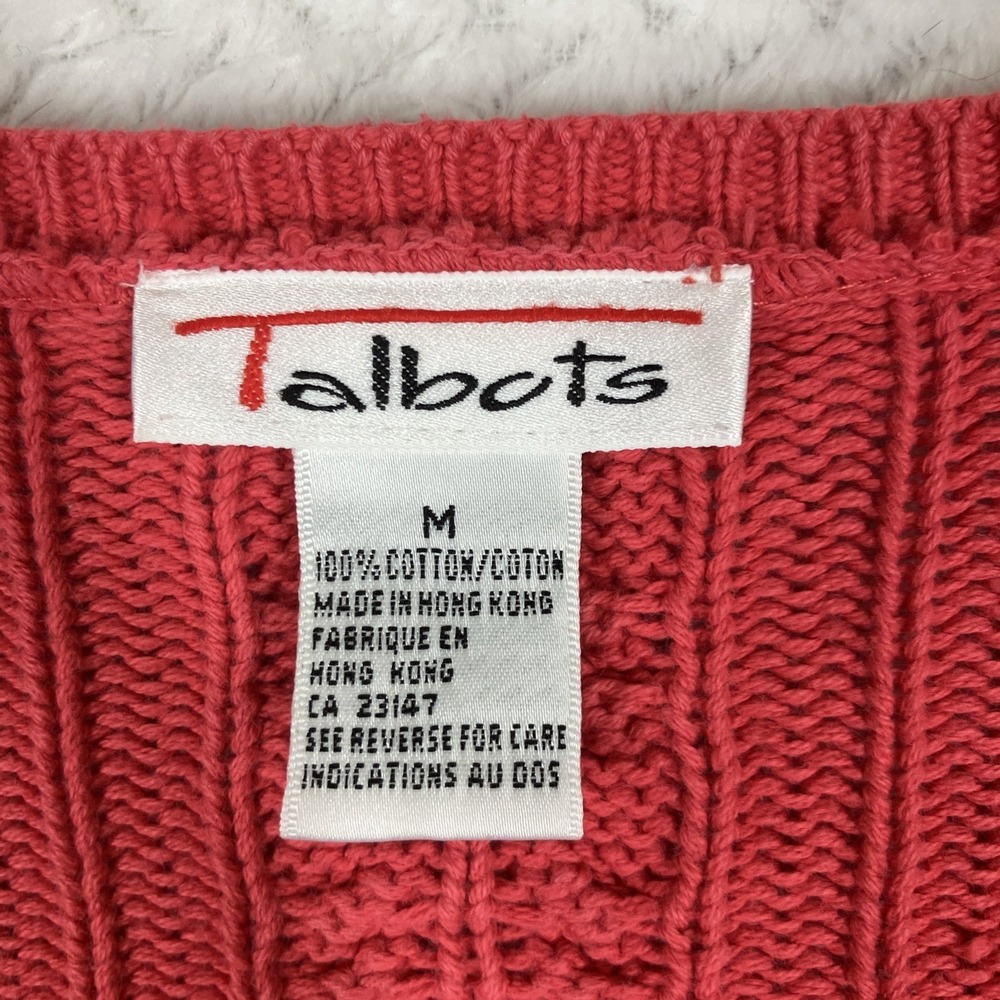 Vtg Talbots Pink Cable Knit Sweater Cardigan Button Up Women's Size M - Picture 12 of 13